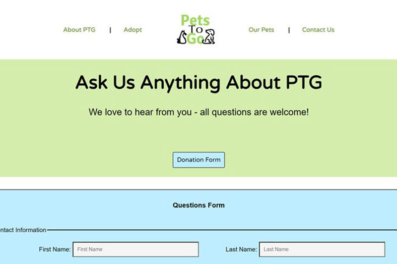 pets to go website screen shot